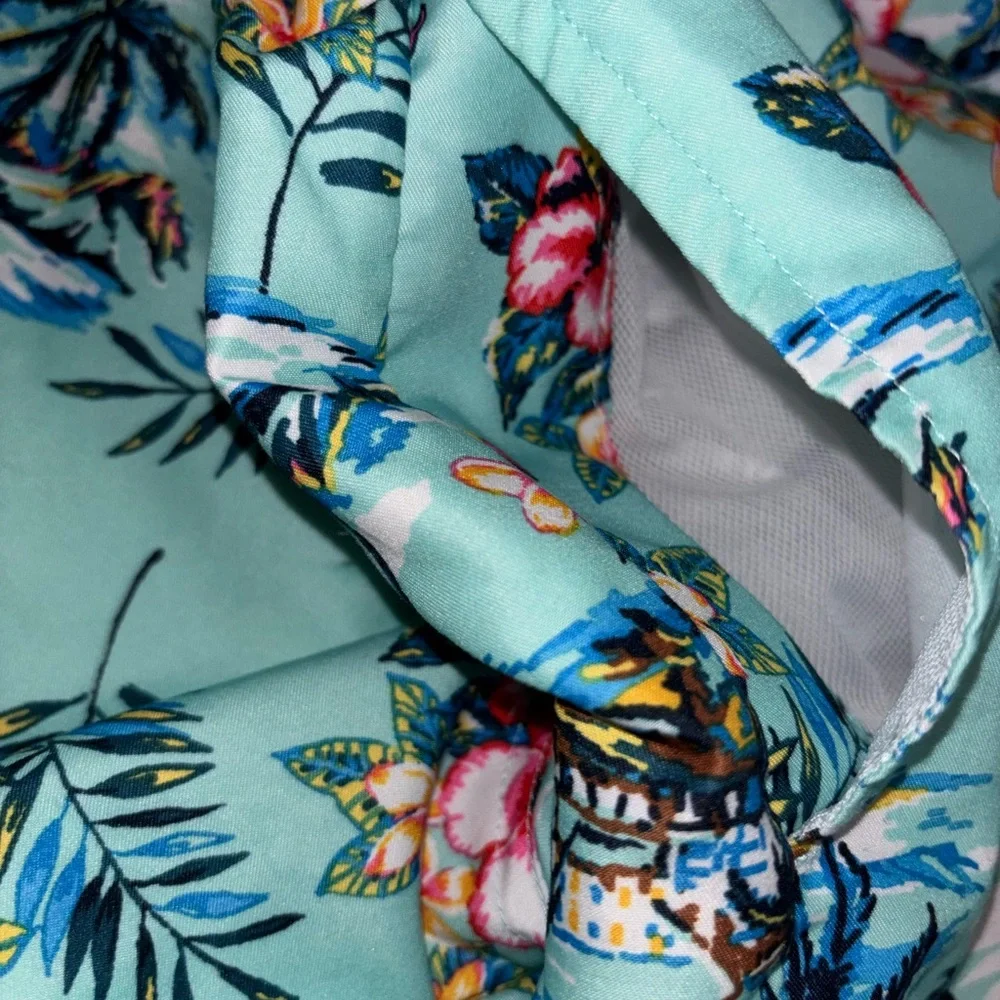 Men's Aqua Tropical Print Swim Trunks